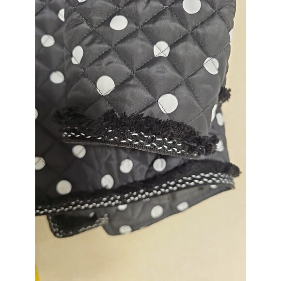 Crown & Ivy Puffer Jacket Womens Size Small Polka Dot Fringe Trim Cropped Modern - Picture 8 of 8